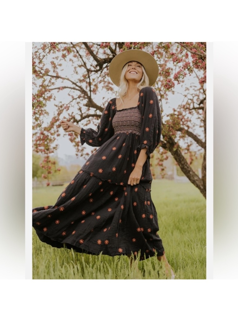 Free People Dahlia Floral Off-Shoulder Dress - Navy - Large - Picture 6 of 10